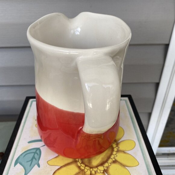 Earthenware Pitcher Made in Portugal Red and White Farmhouse Cottage Country - Picture 4 of 10
